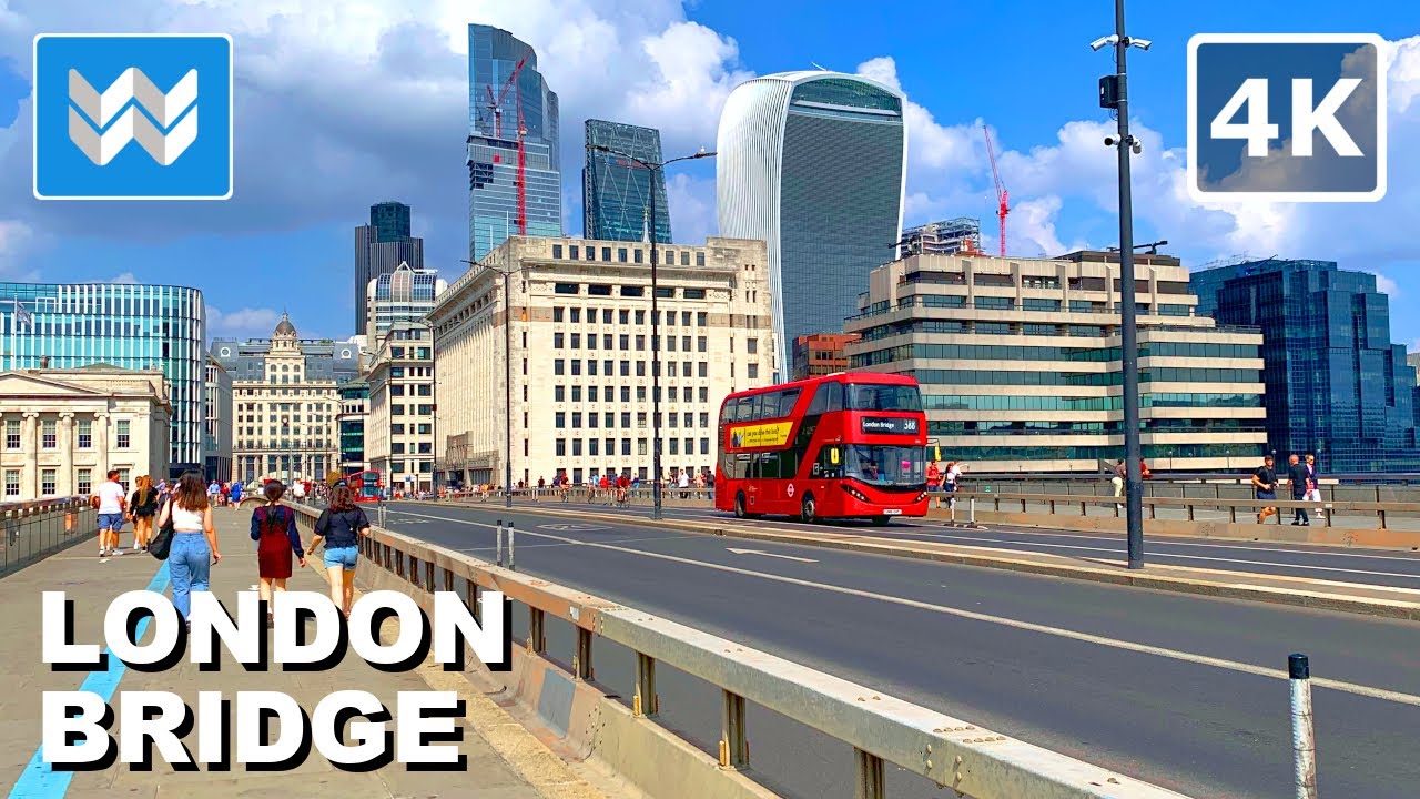 [4K] London Bridge Walk in London England UK 🇬🇧 2022 Walking Tour & Travel Guide 🎧 Binaural Sound